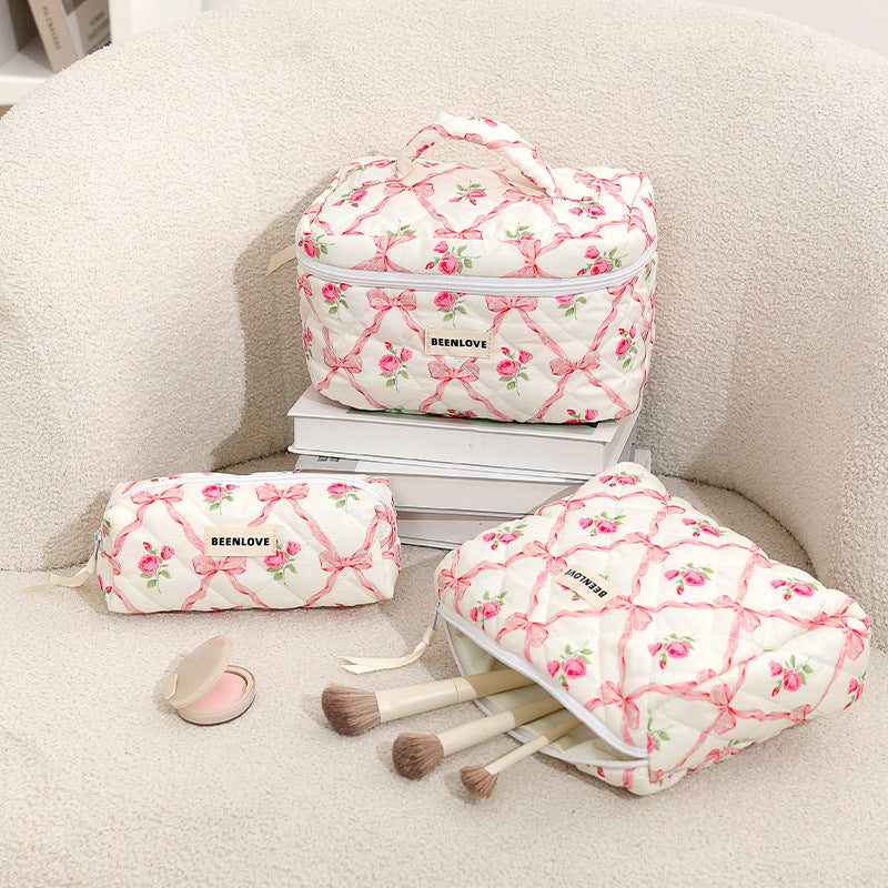 Cherry Secret Fashion Quilting Fruit Pattern Large Capacity Cosmetic Bags