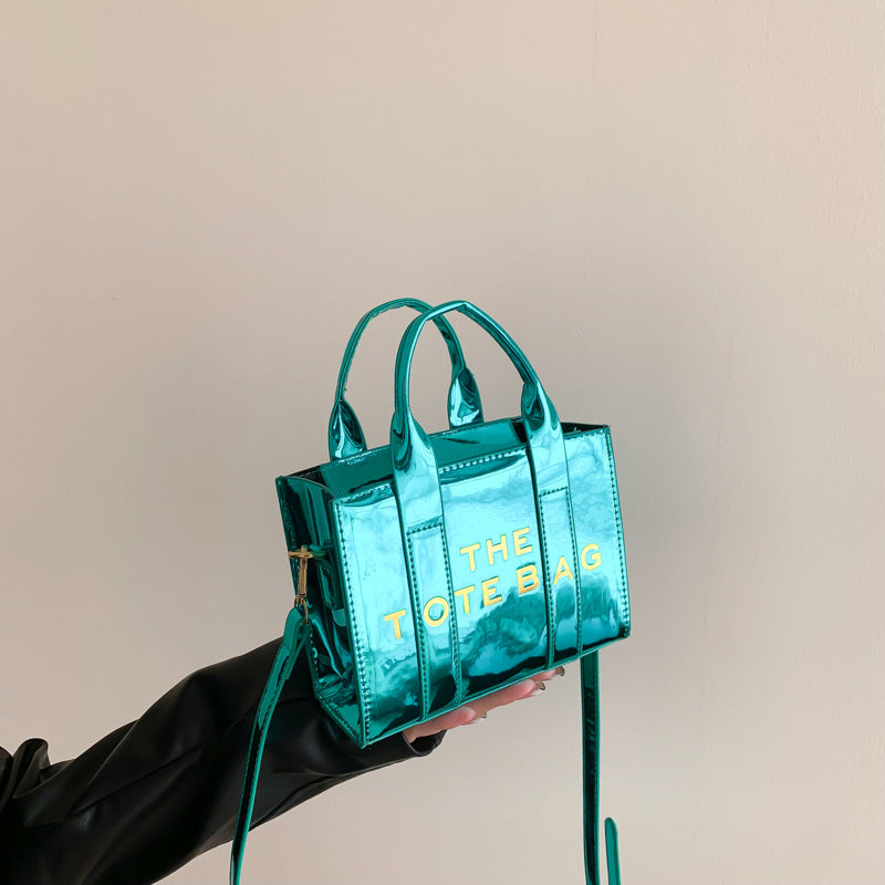 Bright Leather Letter Printing Mirror High Tote Bags