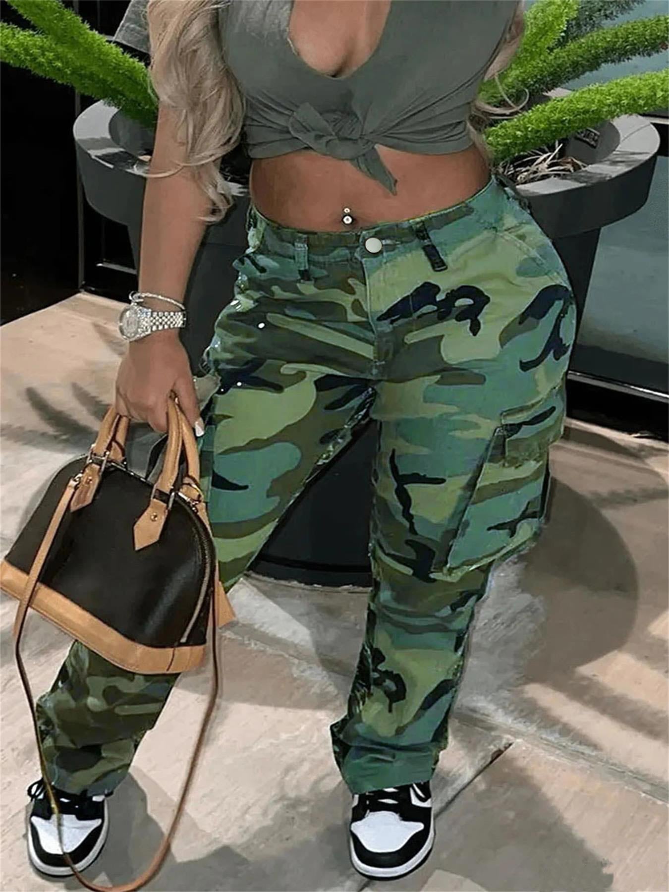 Women's Style Camouflage High Waist Wide Leg Pants