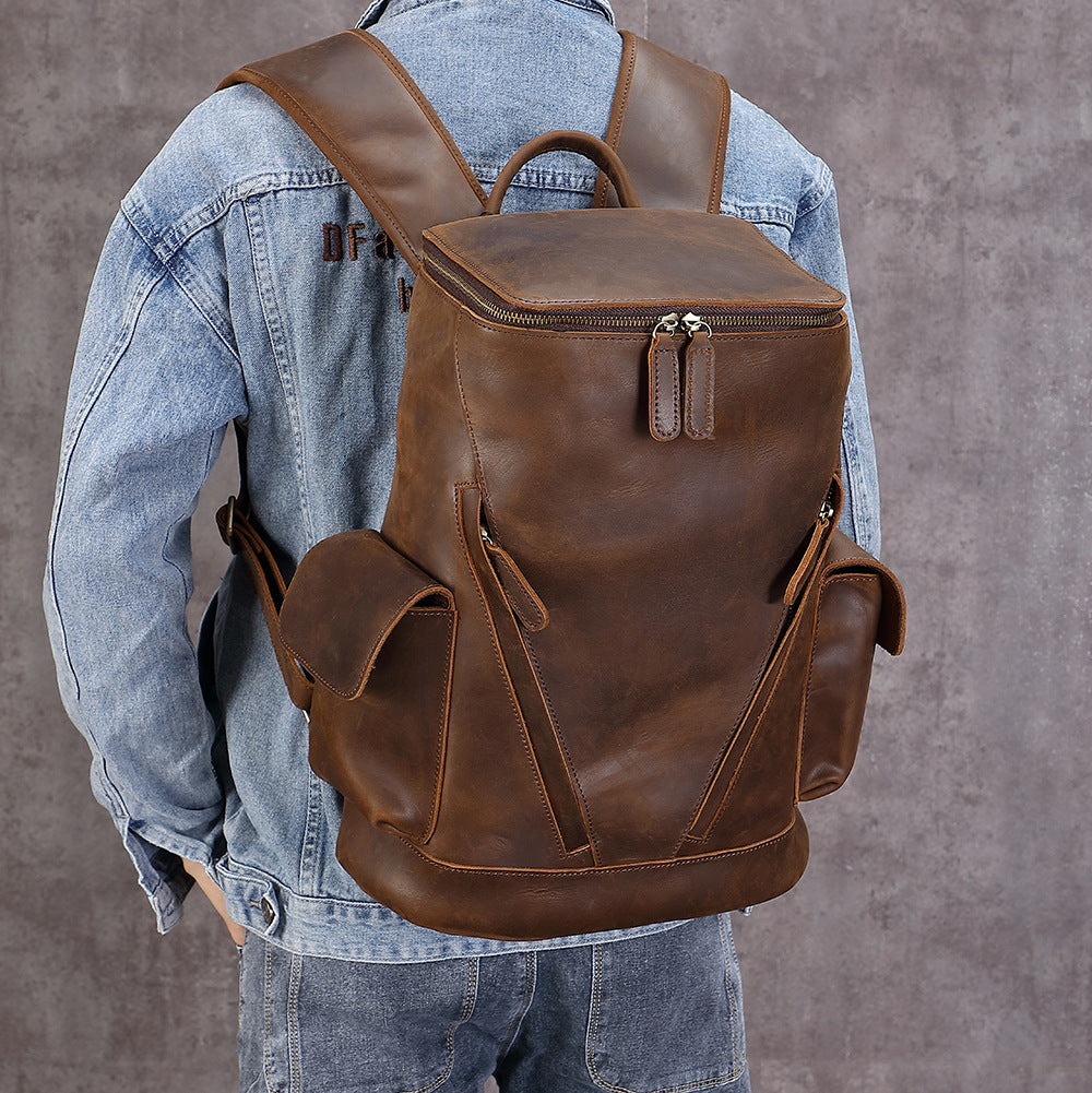 Men's Retro First Layer Cowhide Leather Computer Backpacks