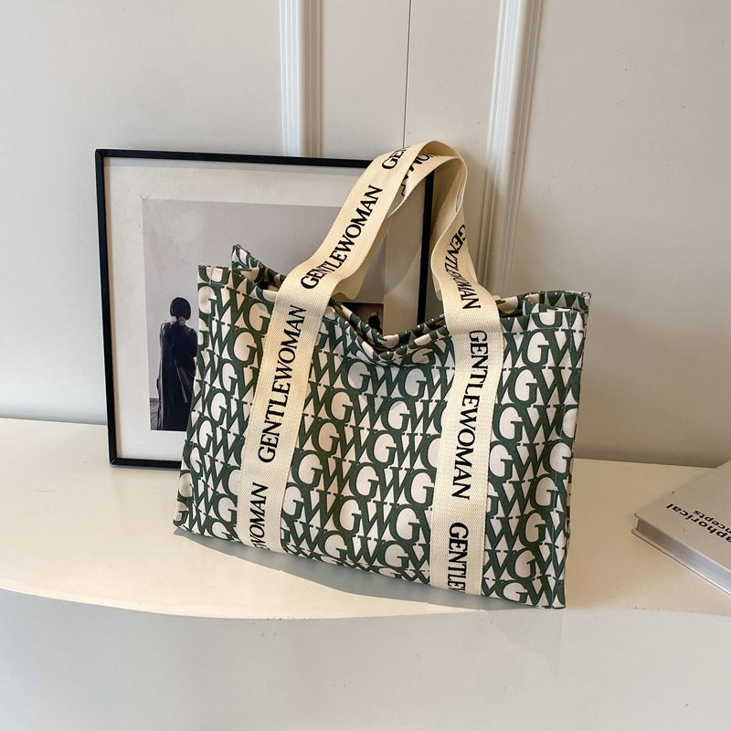 Letter Printed Canvas Large Capacity Fashion Shoulder Bags