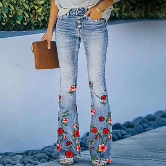 Elegant Slimming Digital Printing Imitation Denim Women's Jeans