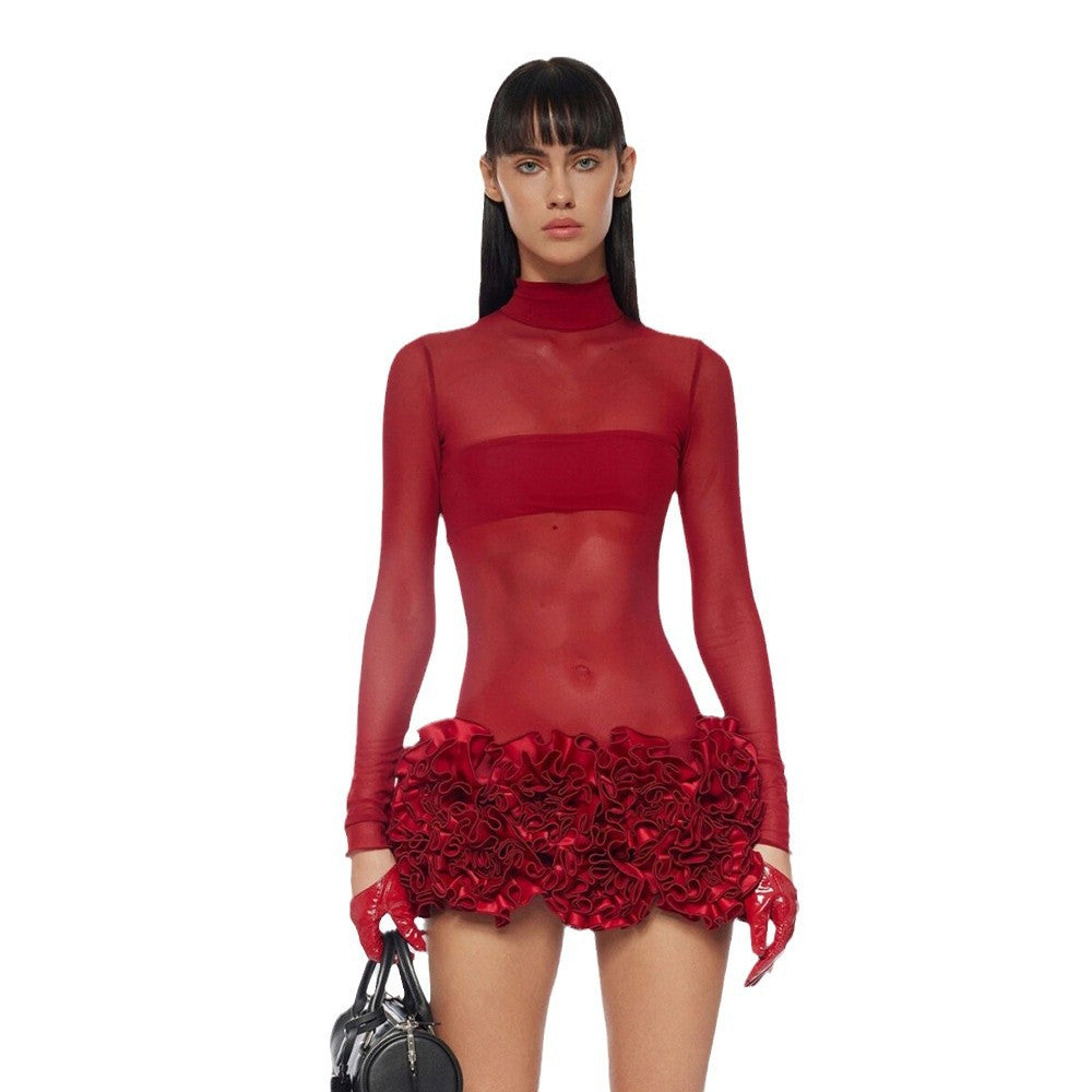 Sexy Dress Hot Mesh Tight Flower Dresses