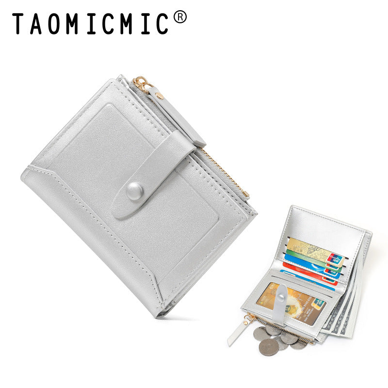 Women's Korean Style Short Leather Zipper Pearl Ladies Wallets