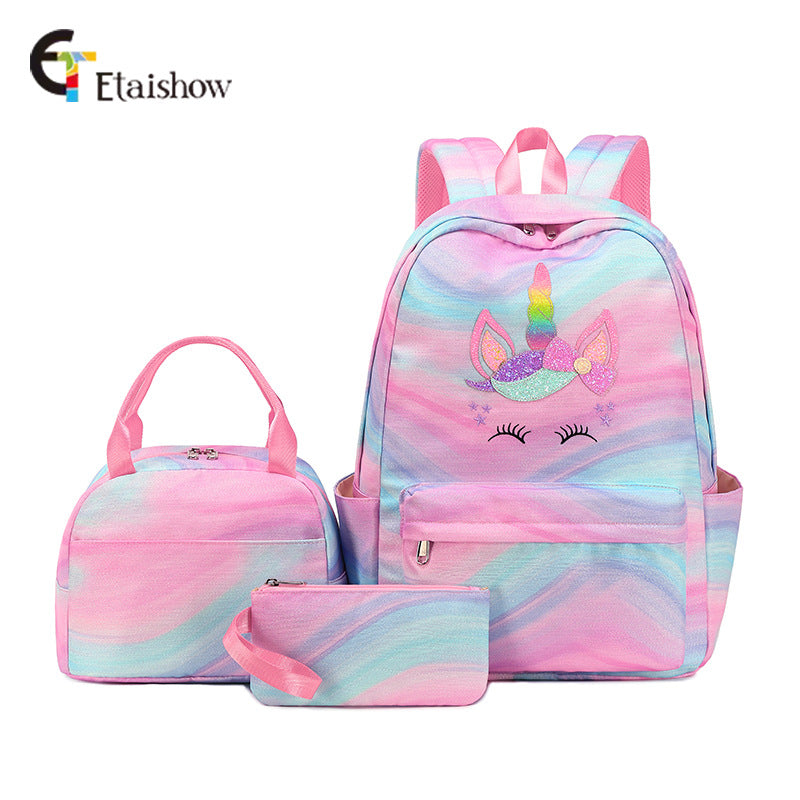 Three-piece Gradient Rainbow Printed Large Capacity Backpacks