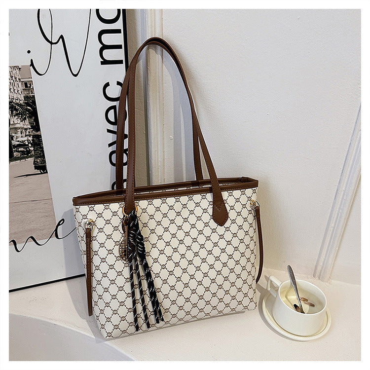 Women's Soft Leather Geometric Pattern Large Capacity Tote Bags
