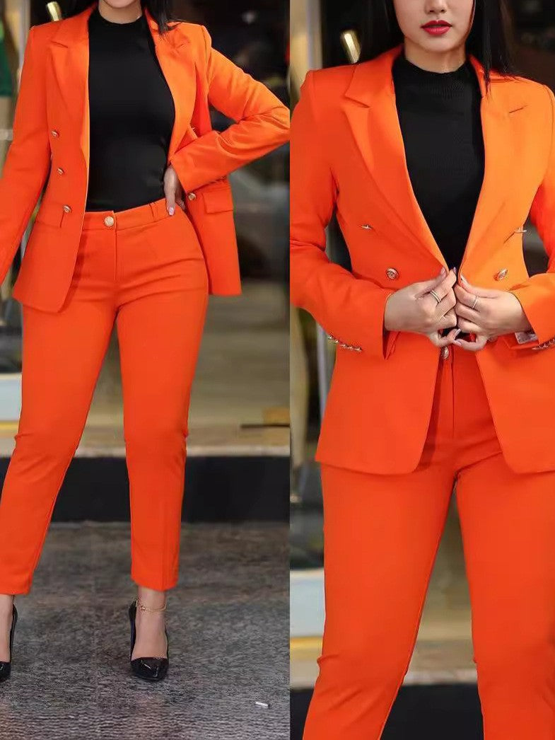 Women's Solid Color Slim Casual Fashion Double-breasted Suits