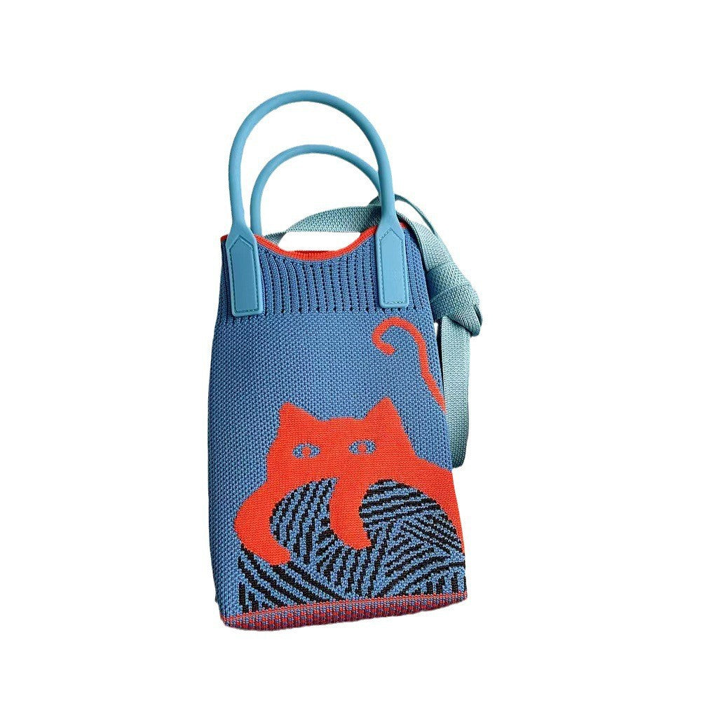 Women's Cat Mini Cute Lightweight Four Knitted Shoulder Bags