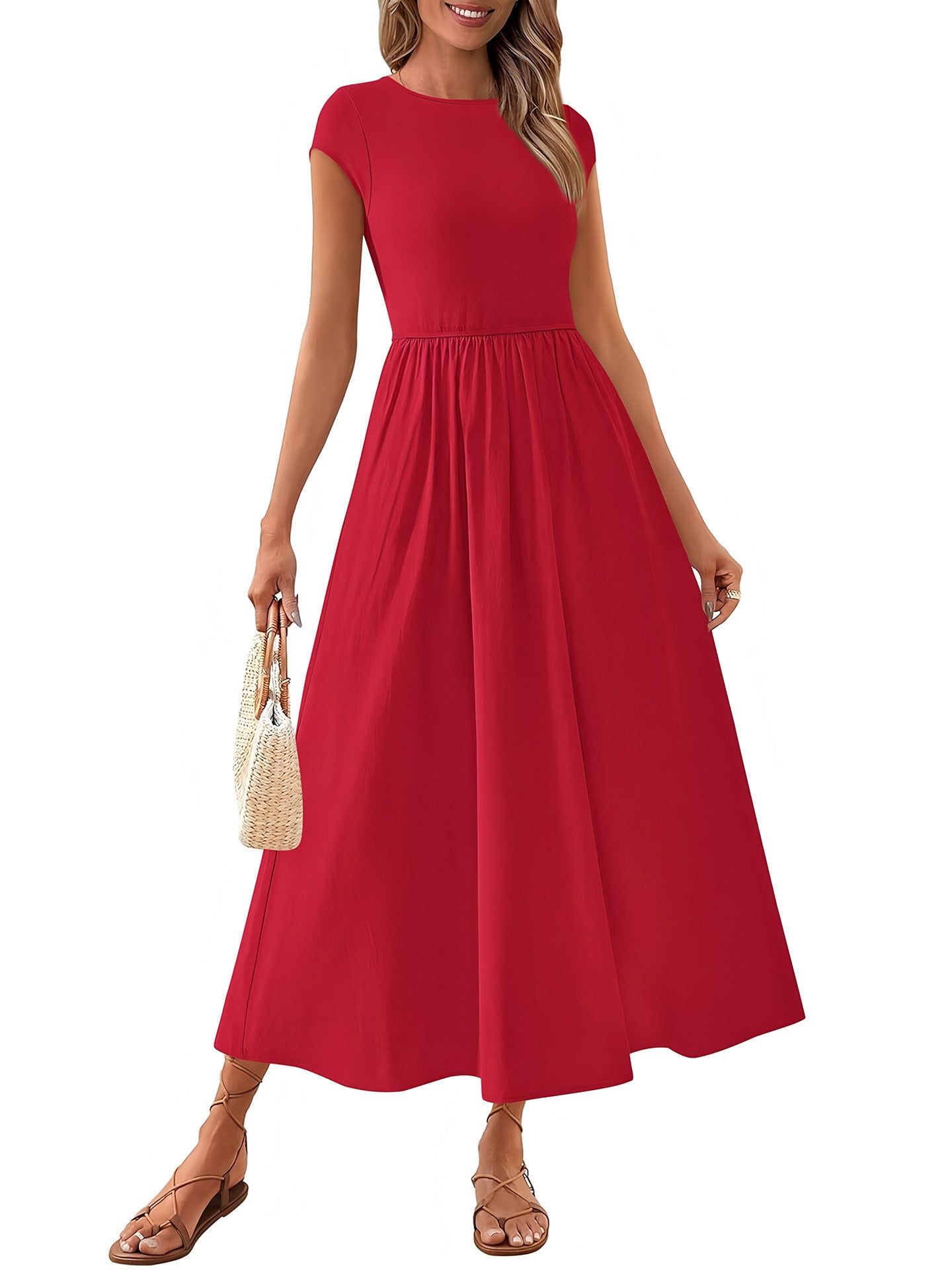 Women's Casual Seaside Vacation Style Cap Sleeve Stitching Dress
