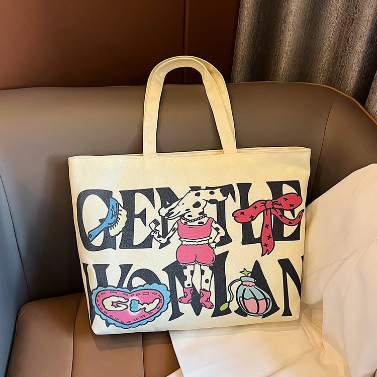 Letter Print Large Capacity Canvas Texture Tote Bags