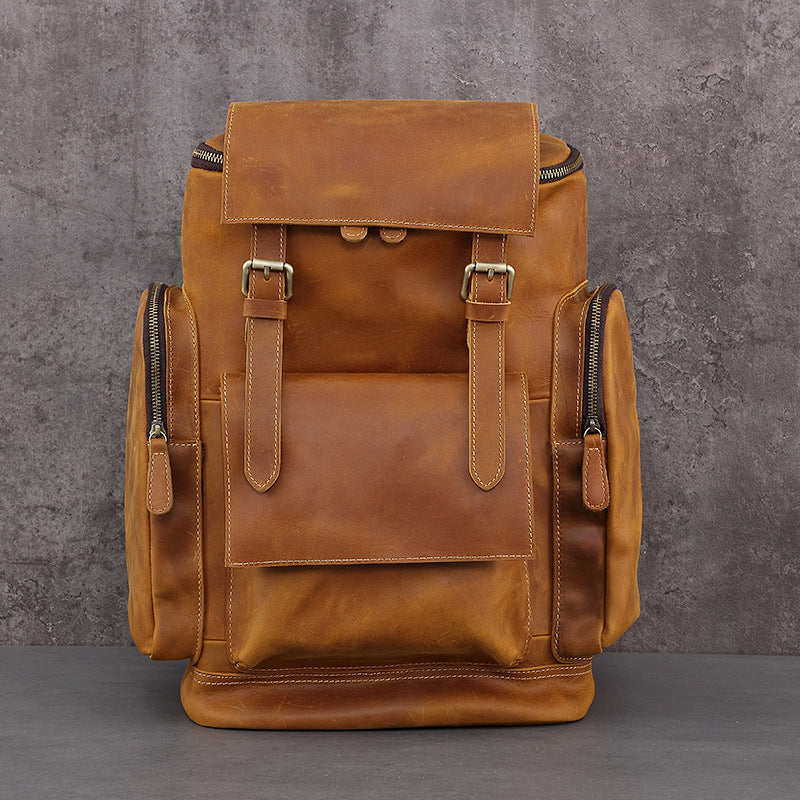Men's Retro First Layer Cowhide Leather Computer Backpacks