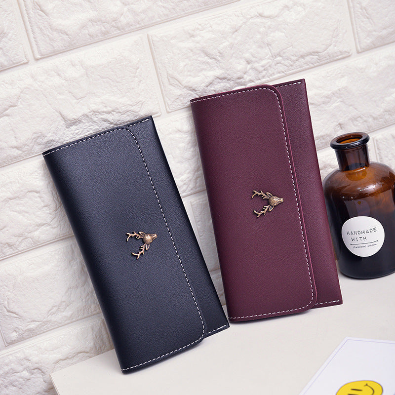 Women's Zipper Deer Head Clutch Multiple Slots Ladies Wallets