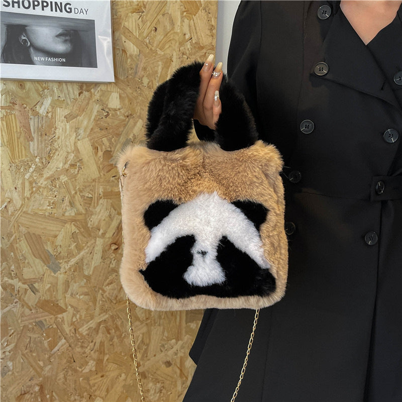 Panda Plush Cute Face Covering Large Crossbody Bags