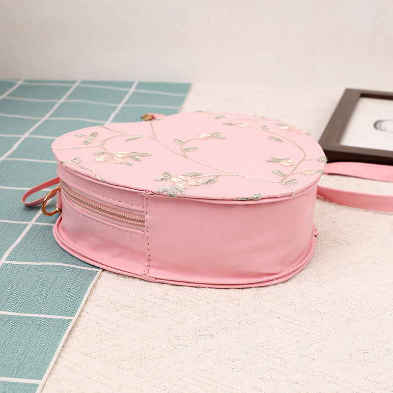 Peach Heart Female Fashion Lady Embroidery Crossbody Bags