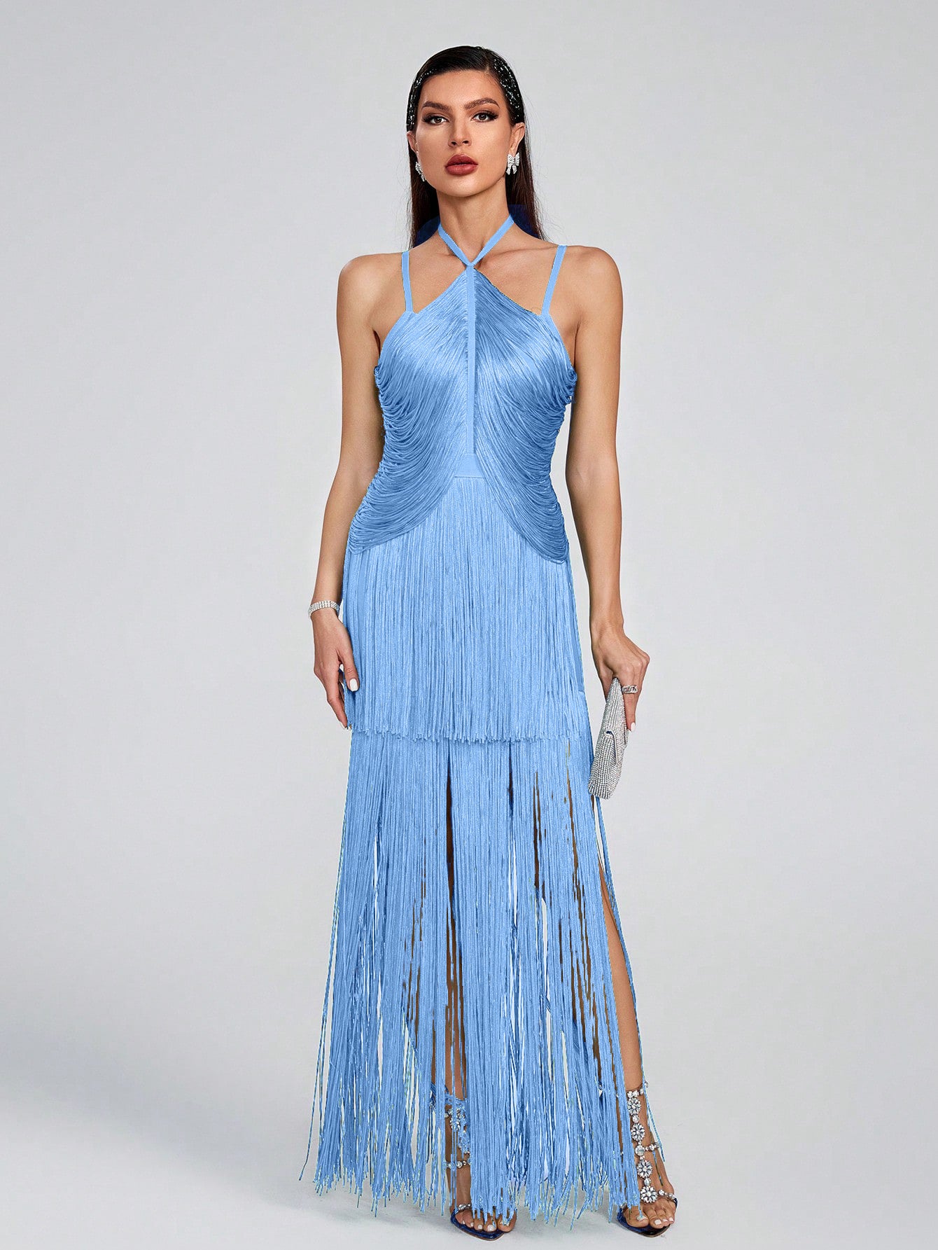 Long Dress Fringed Hem Sexy Dinner Dresses