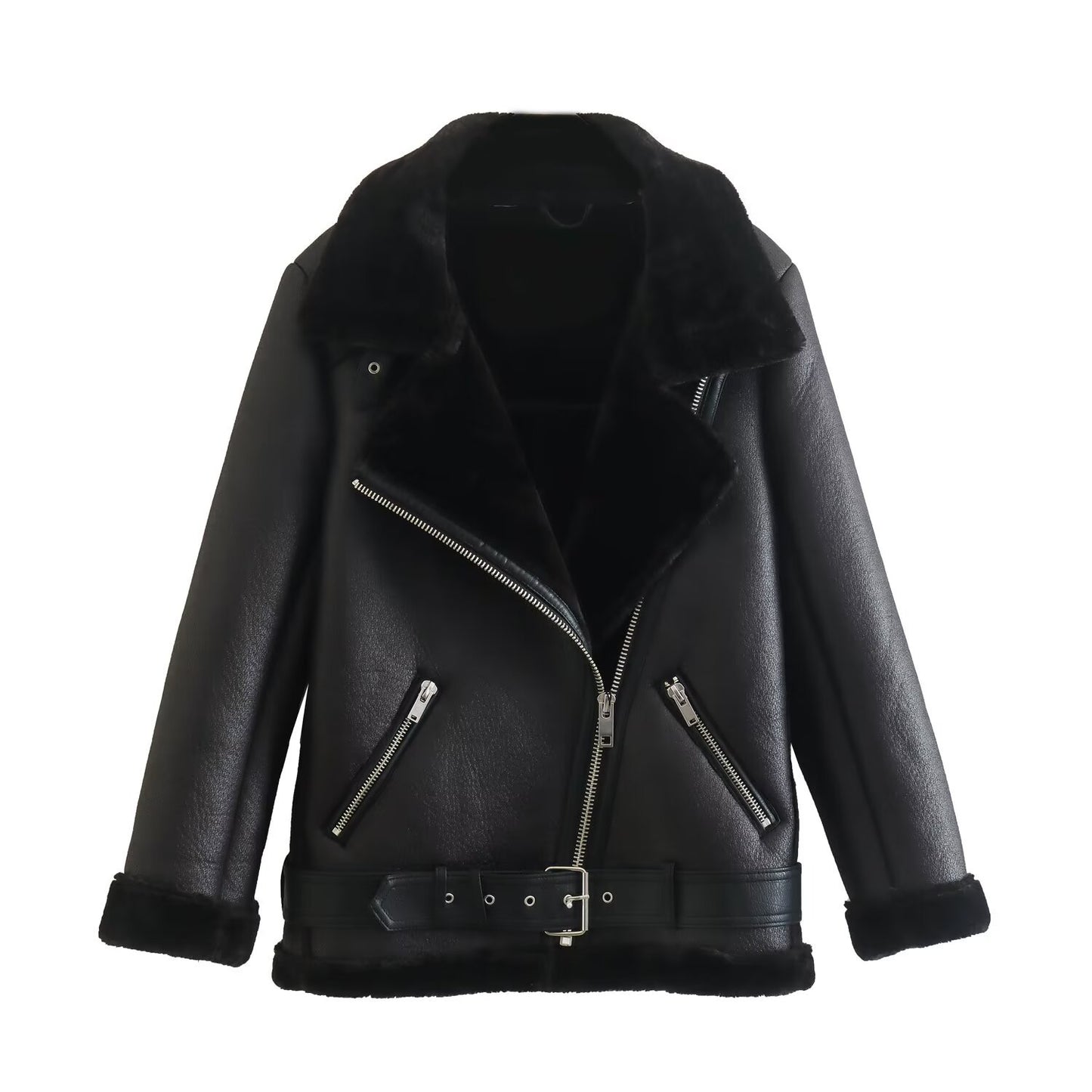 Women's Fashion Polo Collar Double-sided Imitation Leather Coats