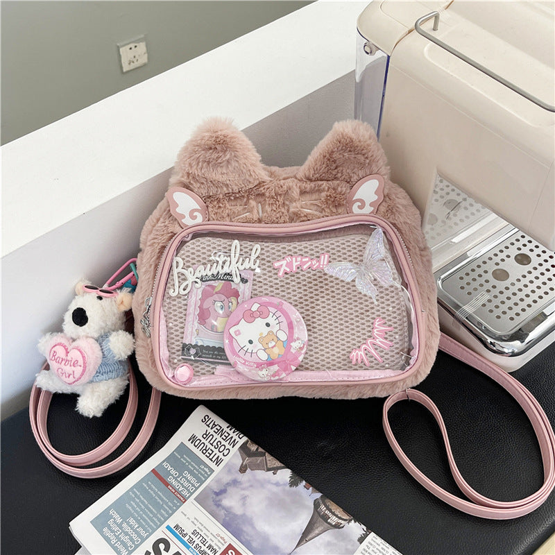 Women's Comic Show Cartoon Plush Bar Transparent Crossbody Bags