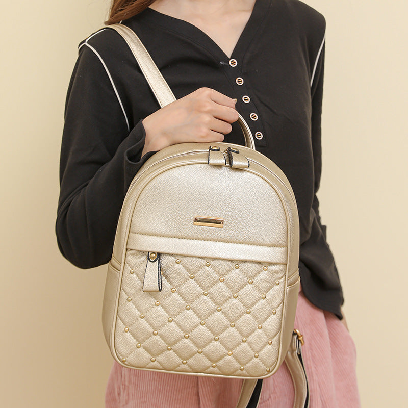 Women's Large Capacity Soft Leather Rivets High-grade Backpacks
