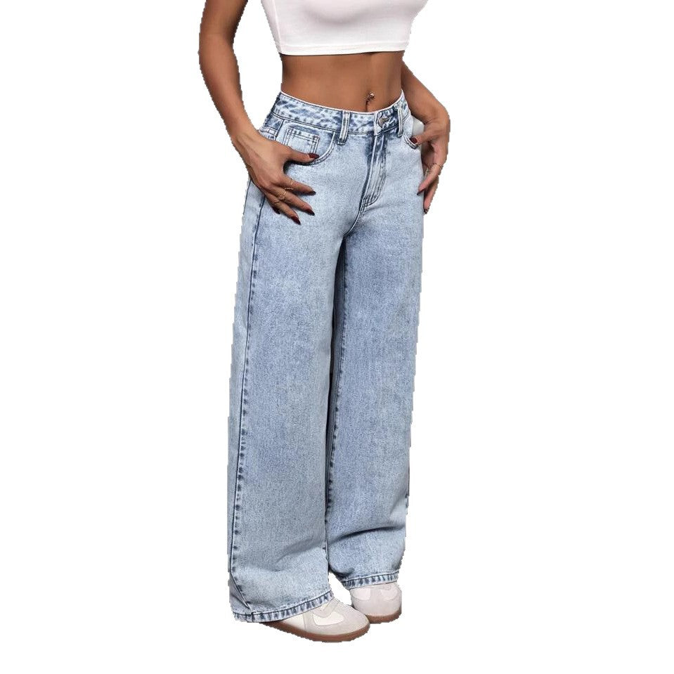 Women's Niche Bow Embroidered High Waist Straight Women's Jeans