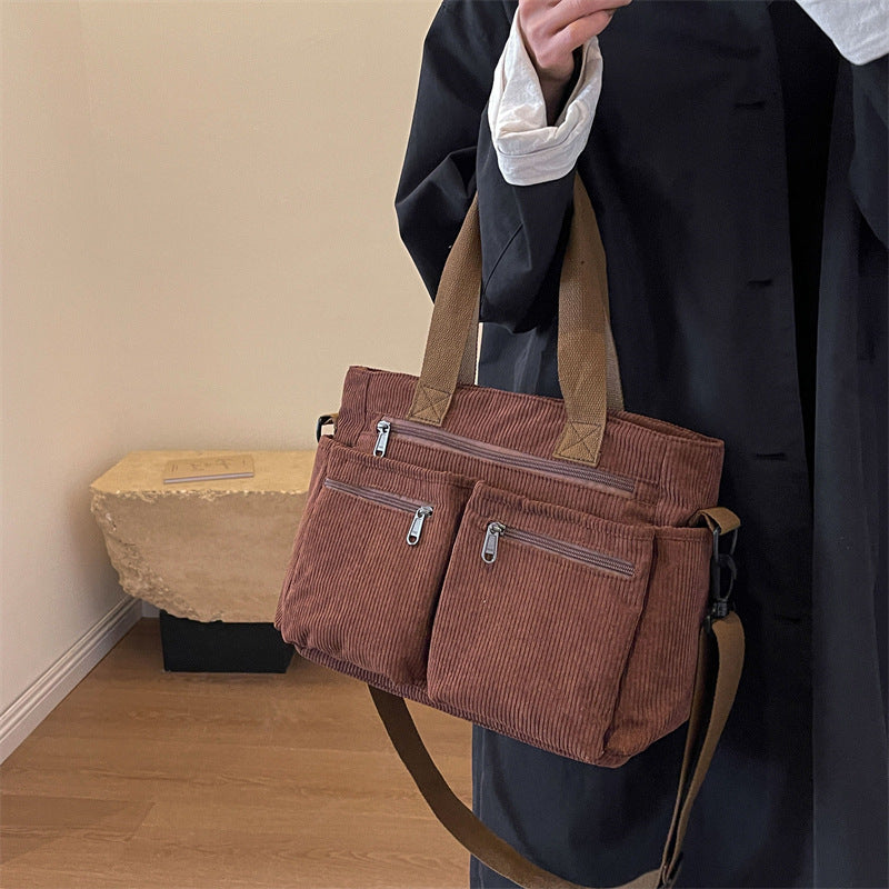 Women's Large Capacity Corduroy Korean Style Simple Crossbody Bags