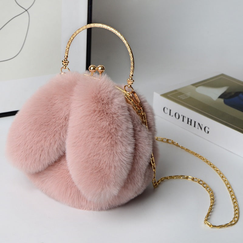 Women's Furry Portable Plush Rabbit Ears Stylish Shoulder Bags
