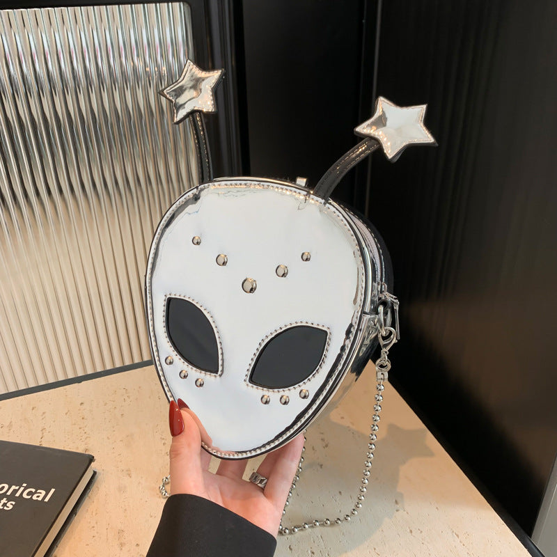 Women's Funny Cute Cartoon Alien Chain Trend Shiny Crossbody Bags
