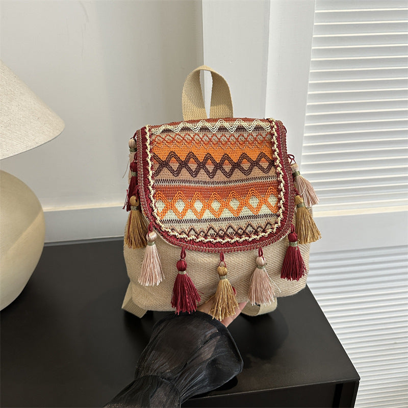 Women's Ethnic Style Large Capacity Tassel Female Backpacks