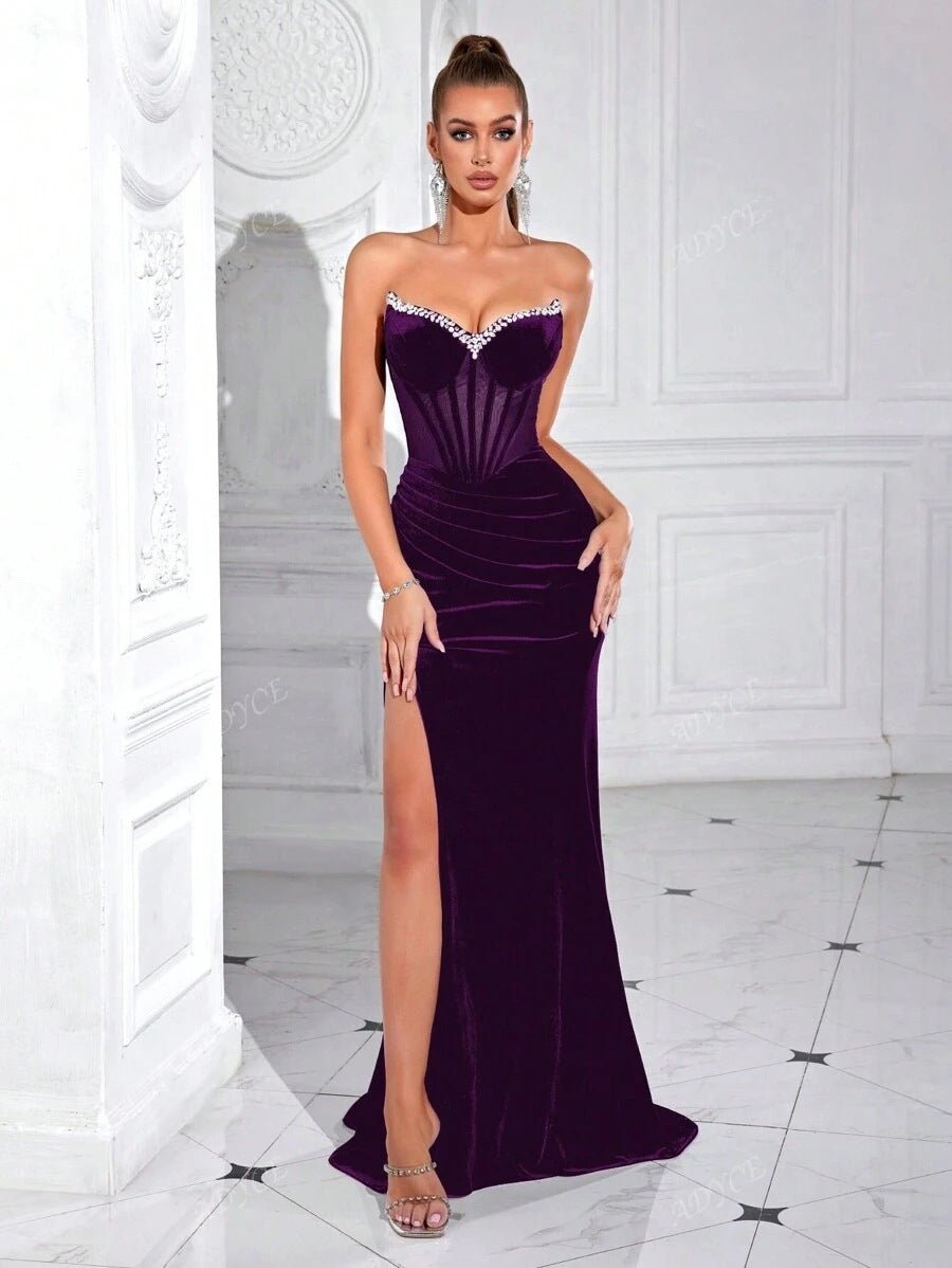 Sexy Tube Veet Diamonds Mesh Stitching Dresses