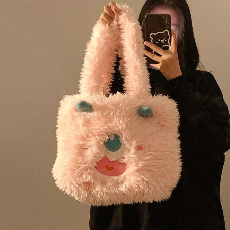 Cute Little Monster Cartoon Plush Large Capacity Female Shoulder Bags