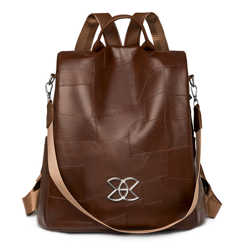 Women's Stitching Leather Lightweight Leisure Fashion Backpacks
