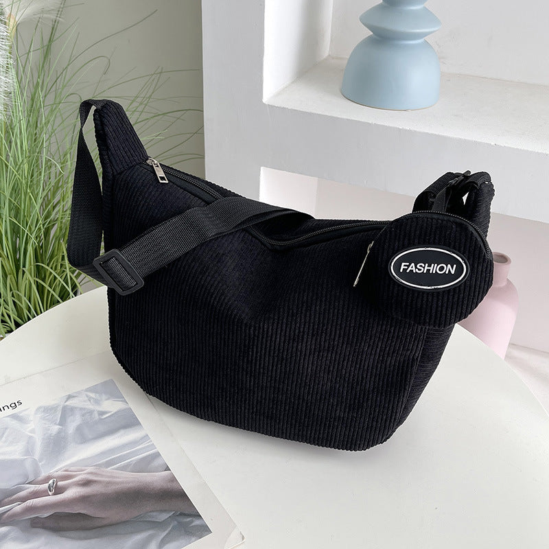 Women's Autumn Corduroy Fashionable Large Capacity Textured Crossbody Bags