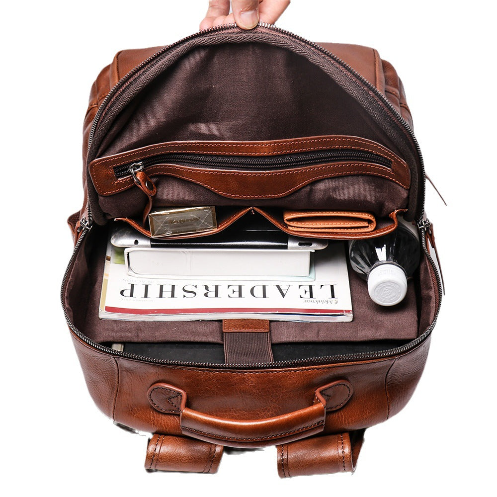Men's Beautiful First Layer Cowhide Retro Backpacks