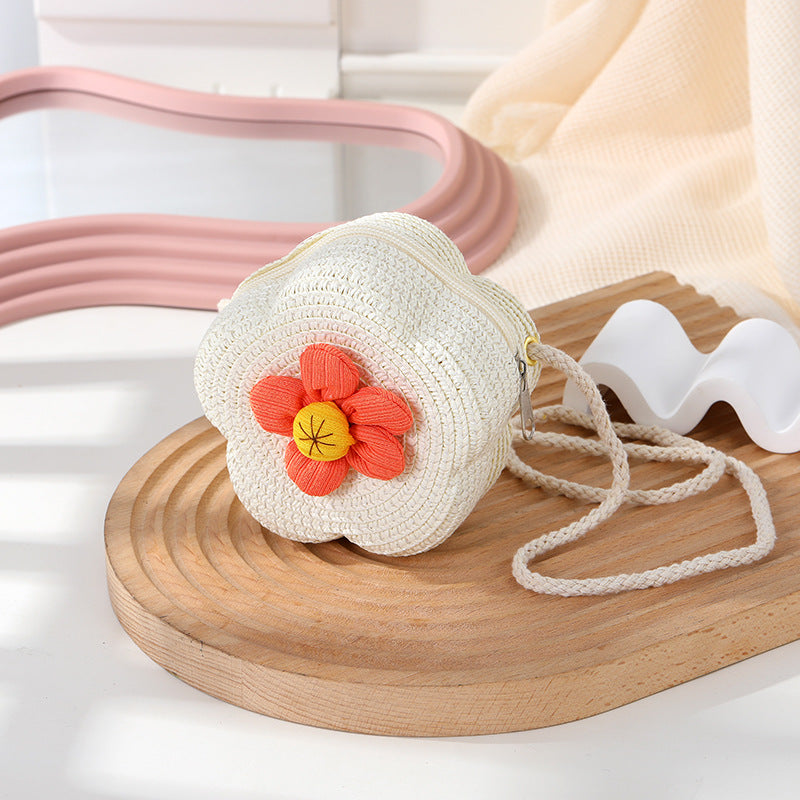 Women's Woven Seaside Flower Beach Summer Mini Children's Coin Purse