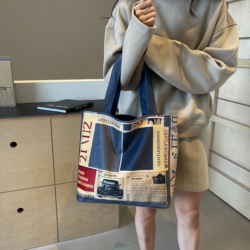 Women's Niche Letter Canvas Large Capacity Shoulder Bags