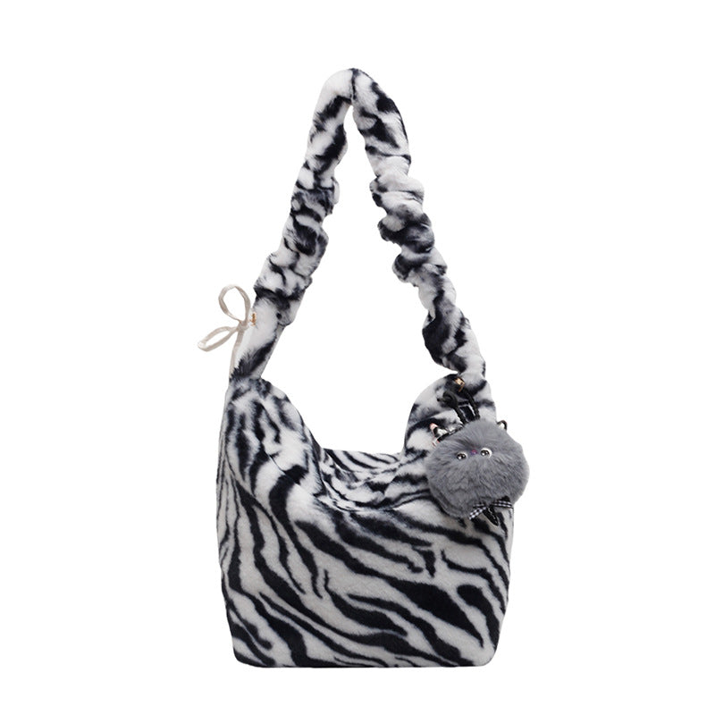 Women's Leopard Print Fur Trendy Underarm Commuting Crossbody Bags