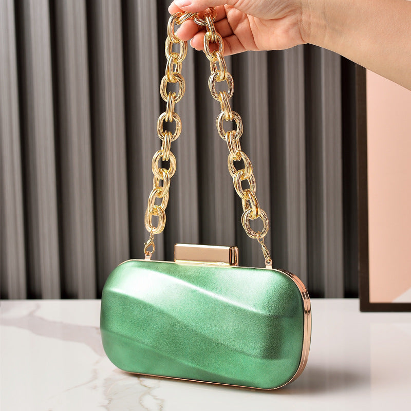 Sier Shiny Surface Leather Party Chain Evening Bags