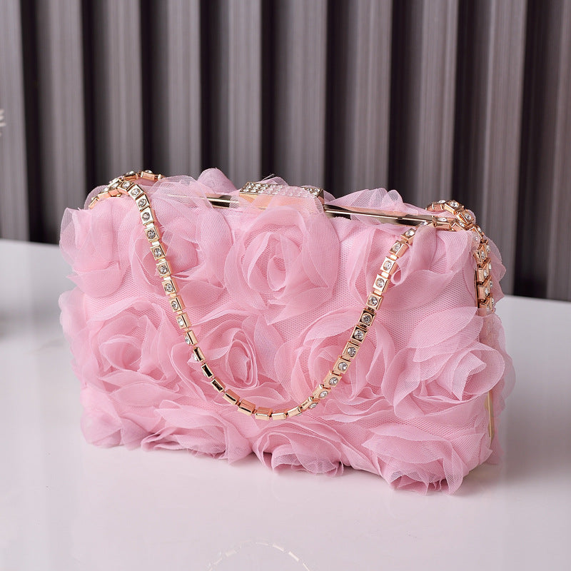 Women's Chiffon Flower Dinner Champagne Clutch Handmade Evening Bags