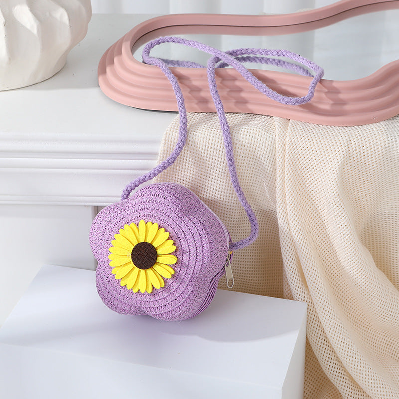 Women's Woven Seaside Flower Beach Summer Mini Children's Coin Purse