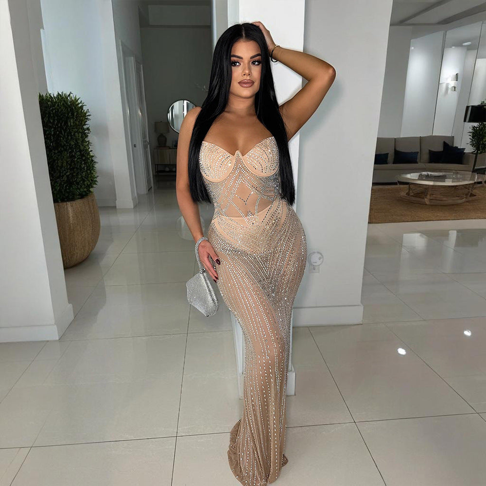 Sexy Fashion Sleeveless Rhinestone Strap Backless Dresses