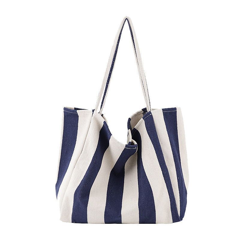 Women's Trendy Vintage Stripe Shopping Large Capacity Tote Bags