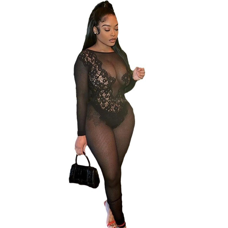 Women's Autumn Round Neck Sexy Long-sleeved Knitted Fashion Jumpsuits