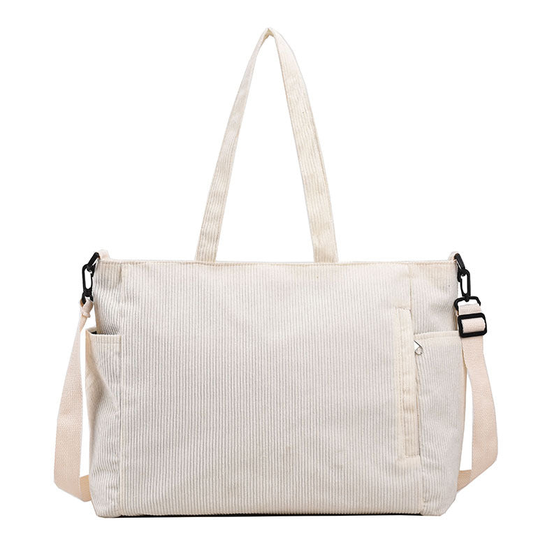 Women's Korean Corduroy Fashion Patchwork Retro Artistic Tote Bags