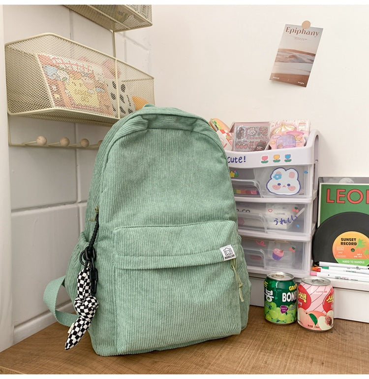 College Corduroy Preppy Style Fresh Solid Middle School Students' Schoolbags