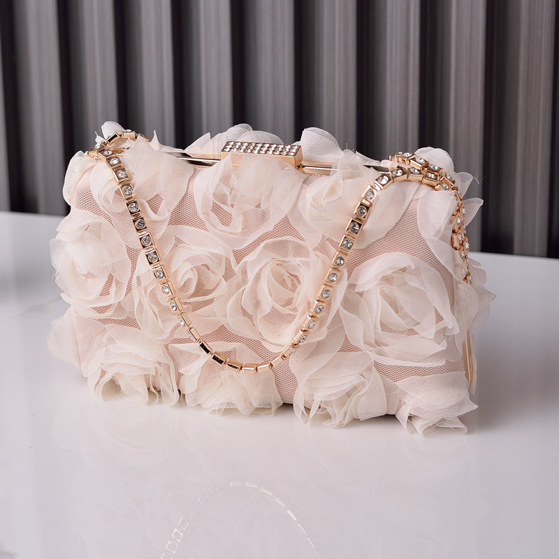 Women's Chiffon Flower Dinner Champagne Clutch Handmade Evening Bags