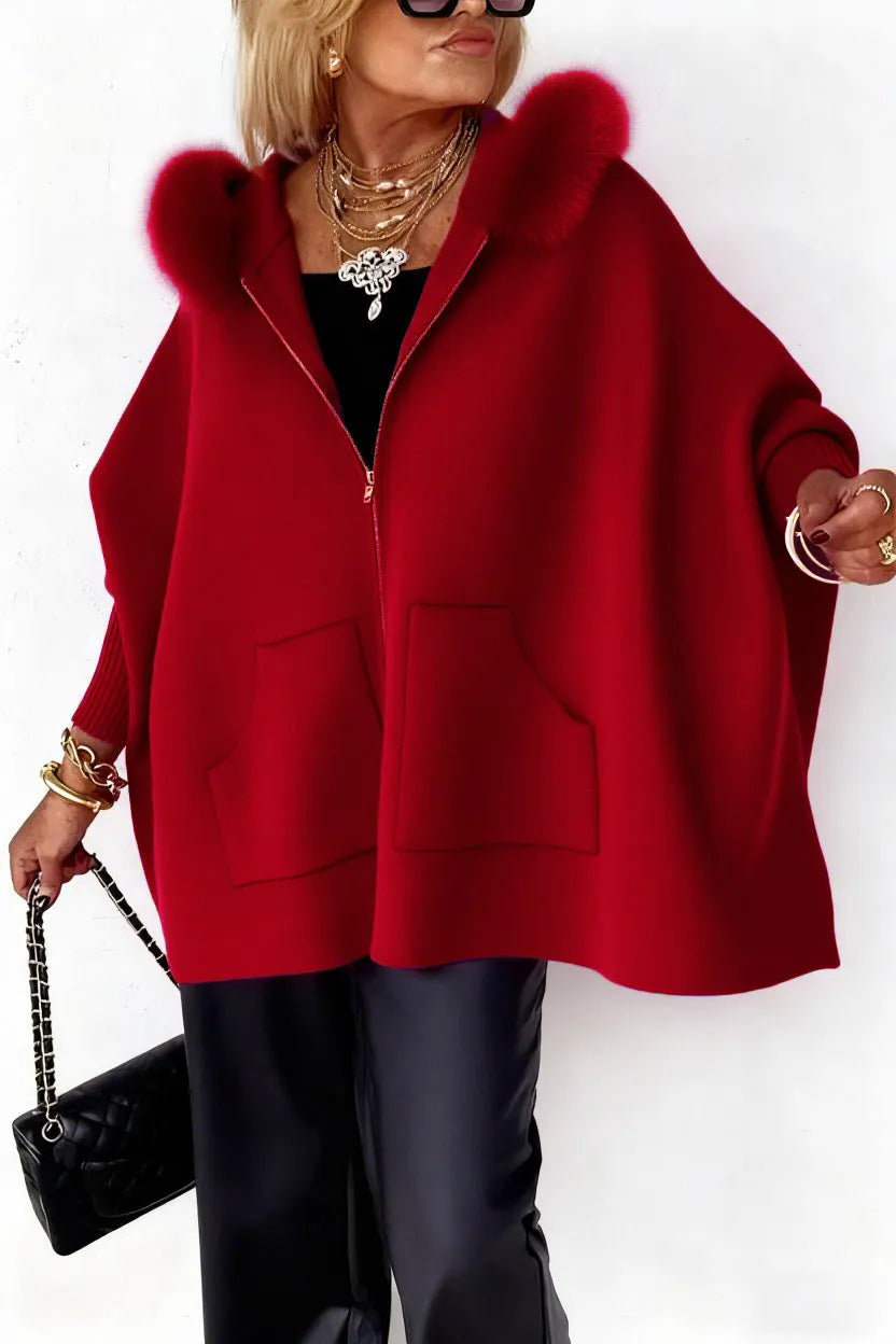 Fashion Loose Pockets Zipper Big Fur Coats