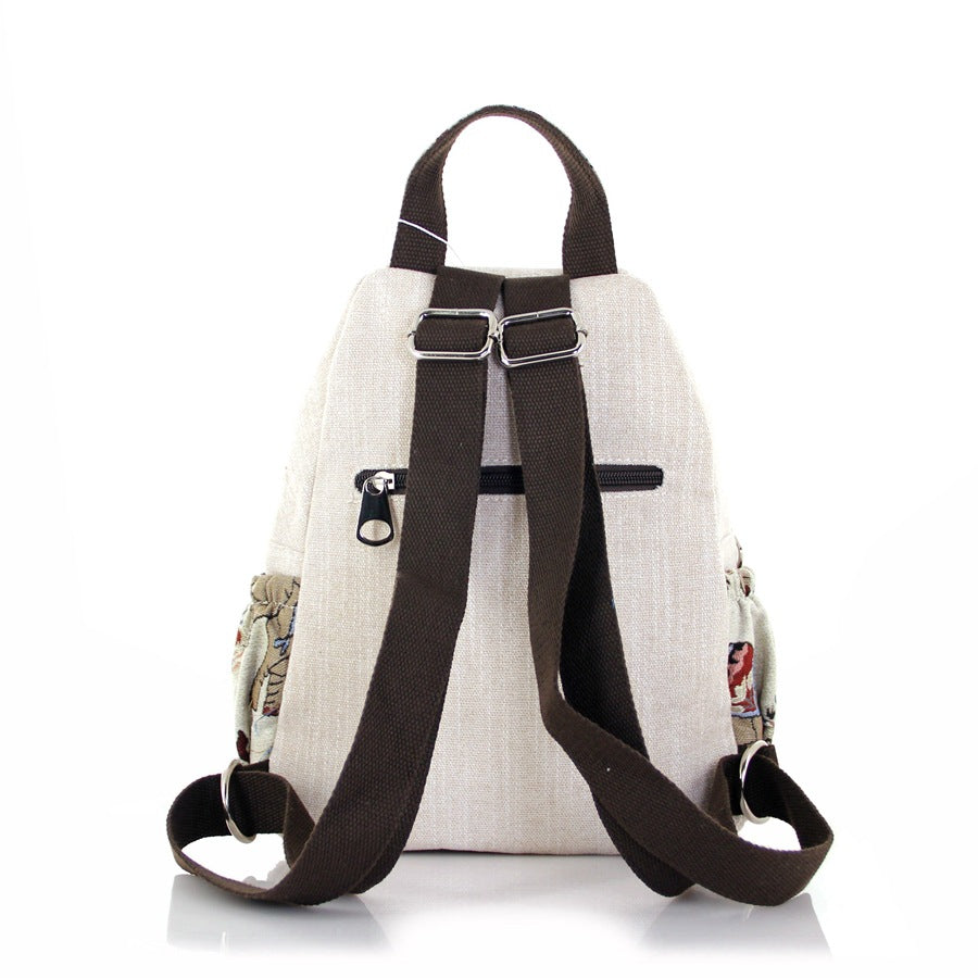 Women's Flower Woven Double Layer Zipper Cotton Backpacks