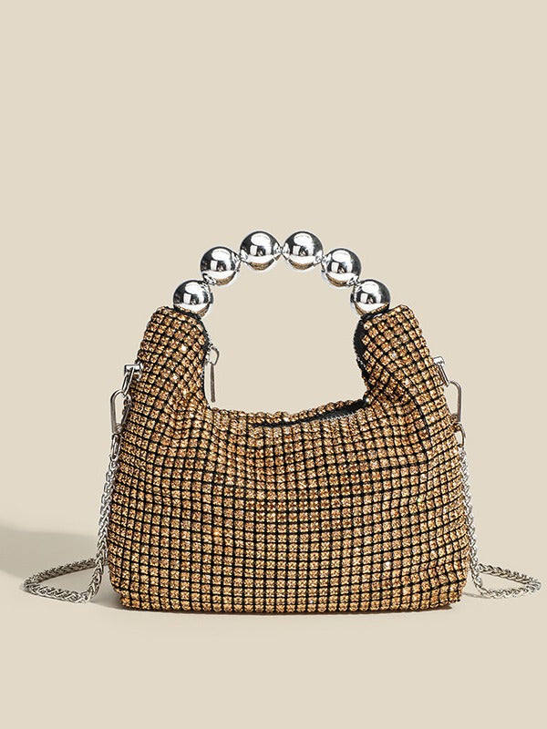 Women's Round Beads With Brick Fashion Diamond Chain Evening Bags