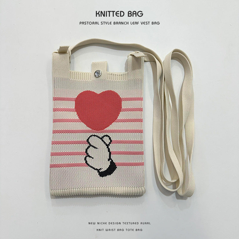 Women's Cartoon Puppy Knitted Mini Commute Portable Phone Bags
