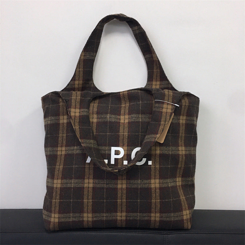 Women's & Men's & Woolen Plaid Printed Canvas Shopping Tote Bags
