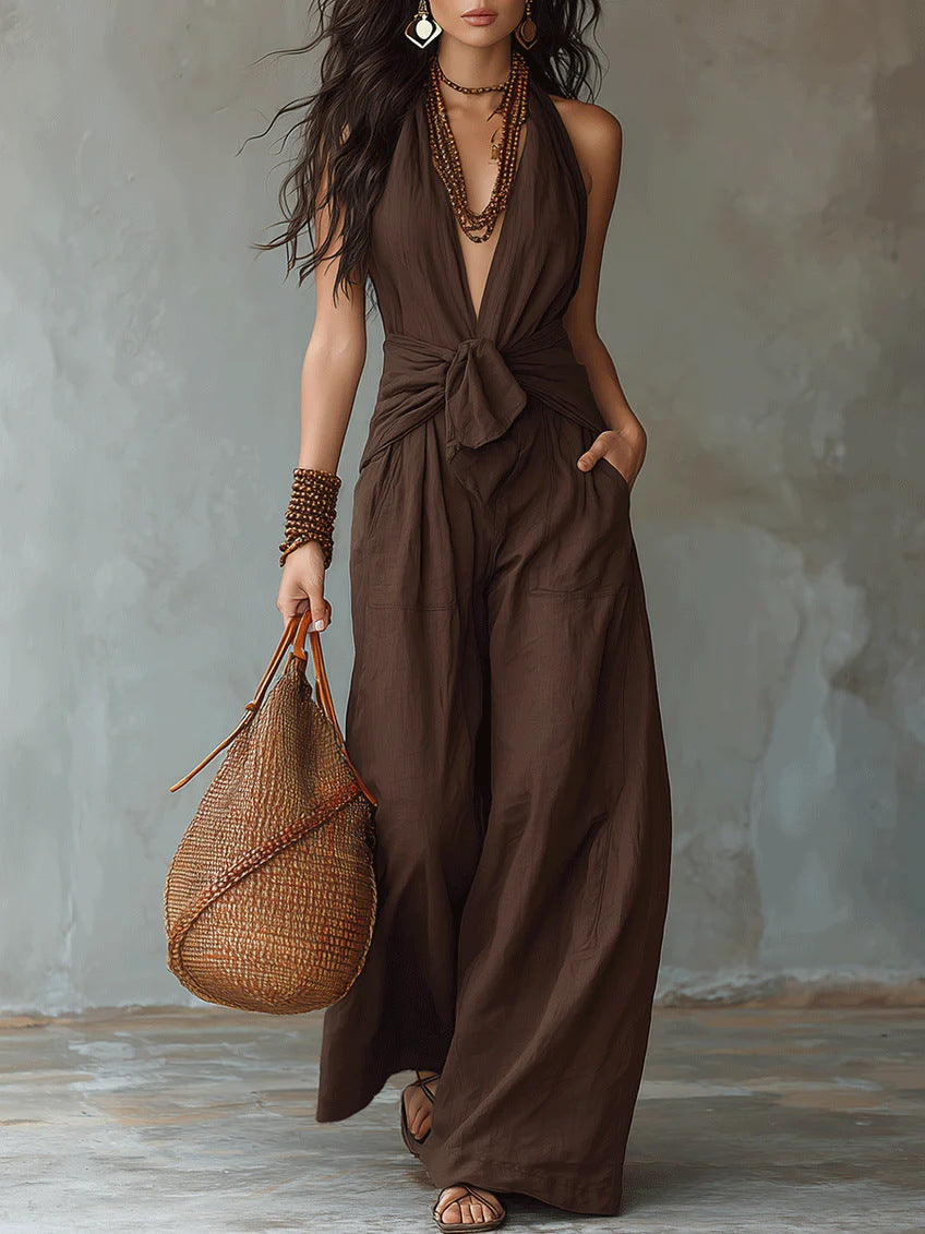New Women's Elegant Sleeveless Halter Waist Women's Jumpsuit/clothing